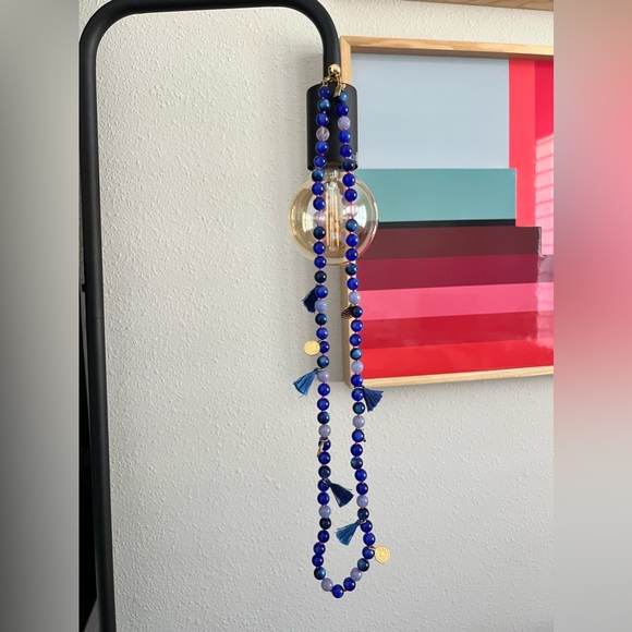 Kate Spade New York Coin Pom Tassel Necklace Cobalt Blue Glass Bead Gold - Picture 7 of 8